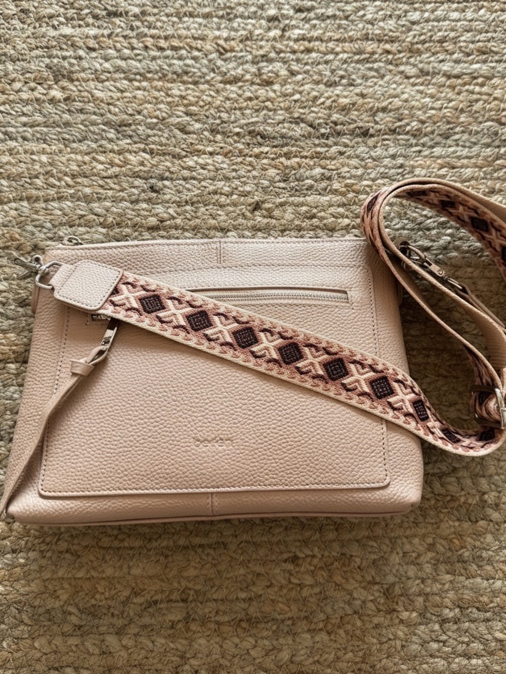 Cream color Pebbled Leather Crossbody with Patterned Strap NEW